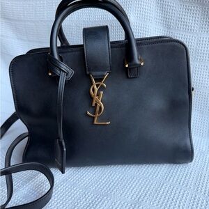 Saint Laurent Baby Cabas Black Leather Top Handle Bag with Gold YSL Logo